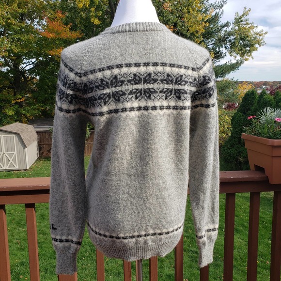 VINTAGE Sweater Grey Shetland Wool Fairisle Unisex L - Picture 5 of 11